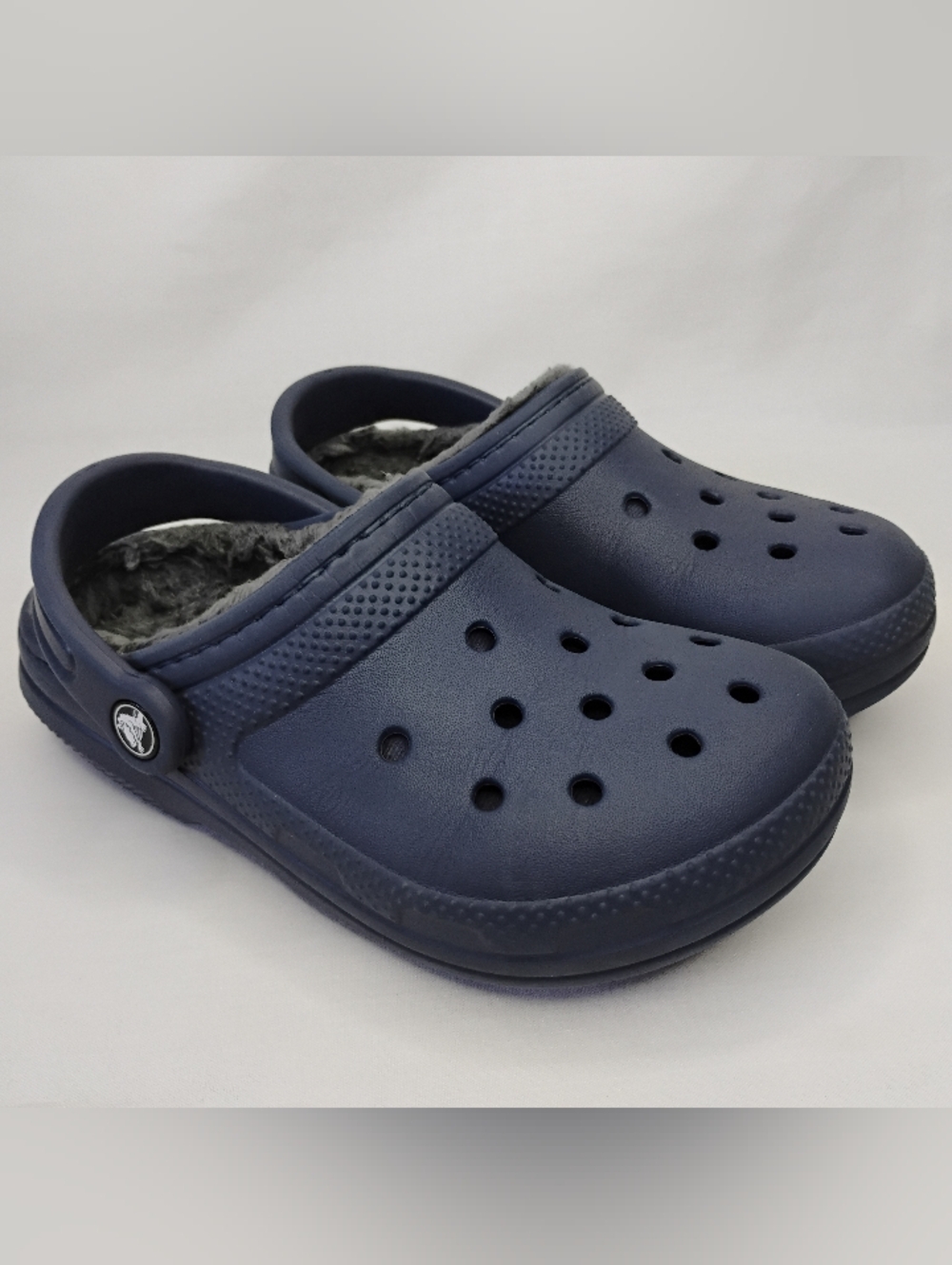 CROCS Dual Comfort Kids Size J2 Classic Navy Blue Soft Lined Clogs Cozy Slippers